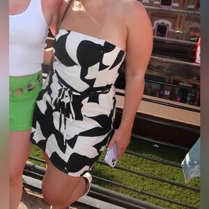 Black and White Strapless Romper